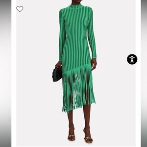 Ronny Kobo Collection Green Asymmetrical Ribbed Sheath Dress